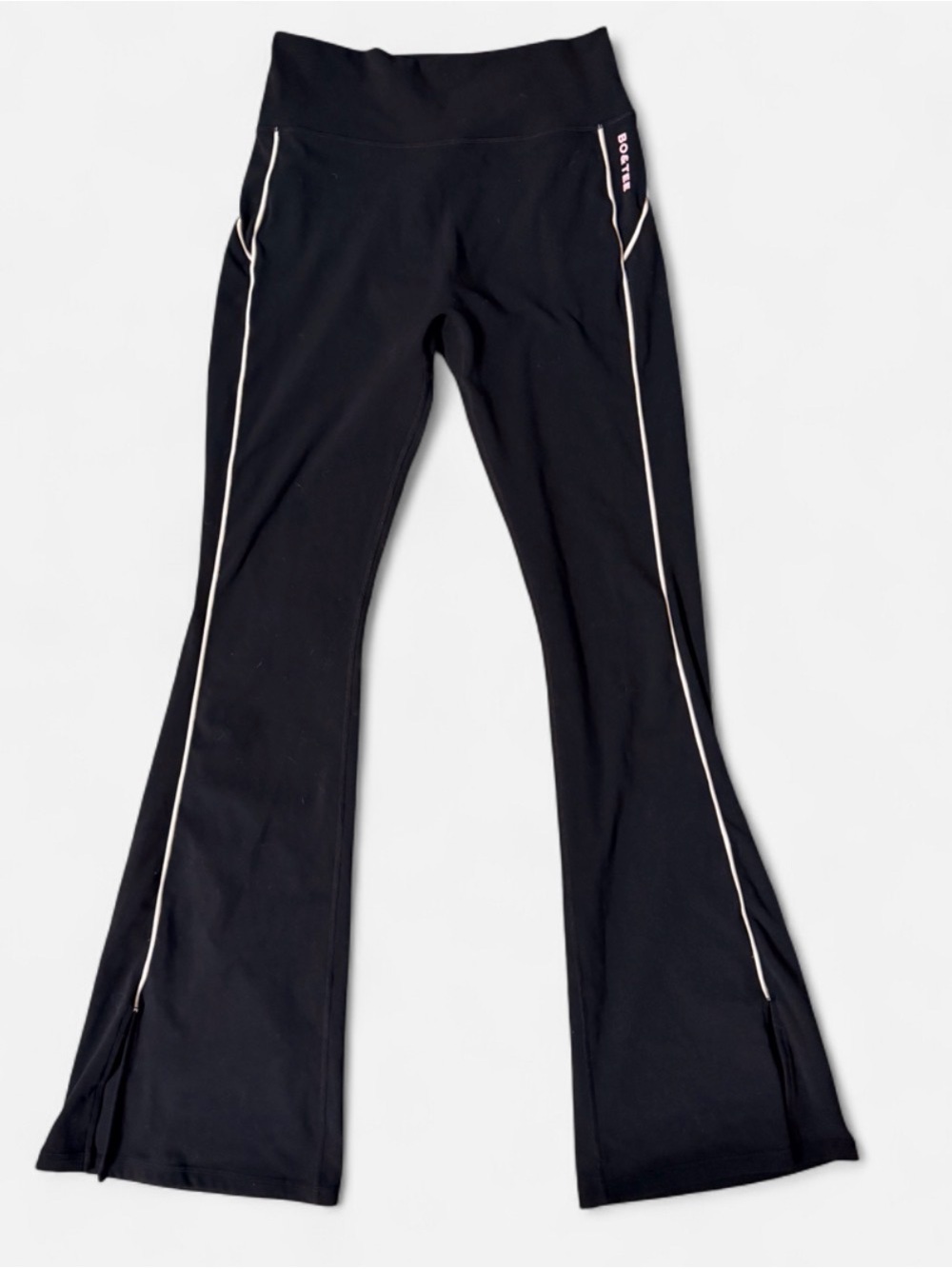 BO+TEE Black Flared Leggings White Piping Pink Logo Size M